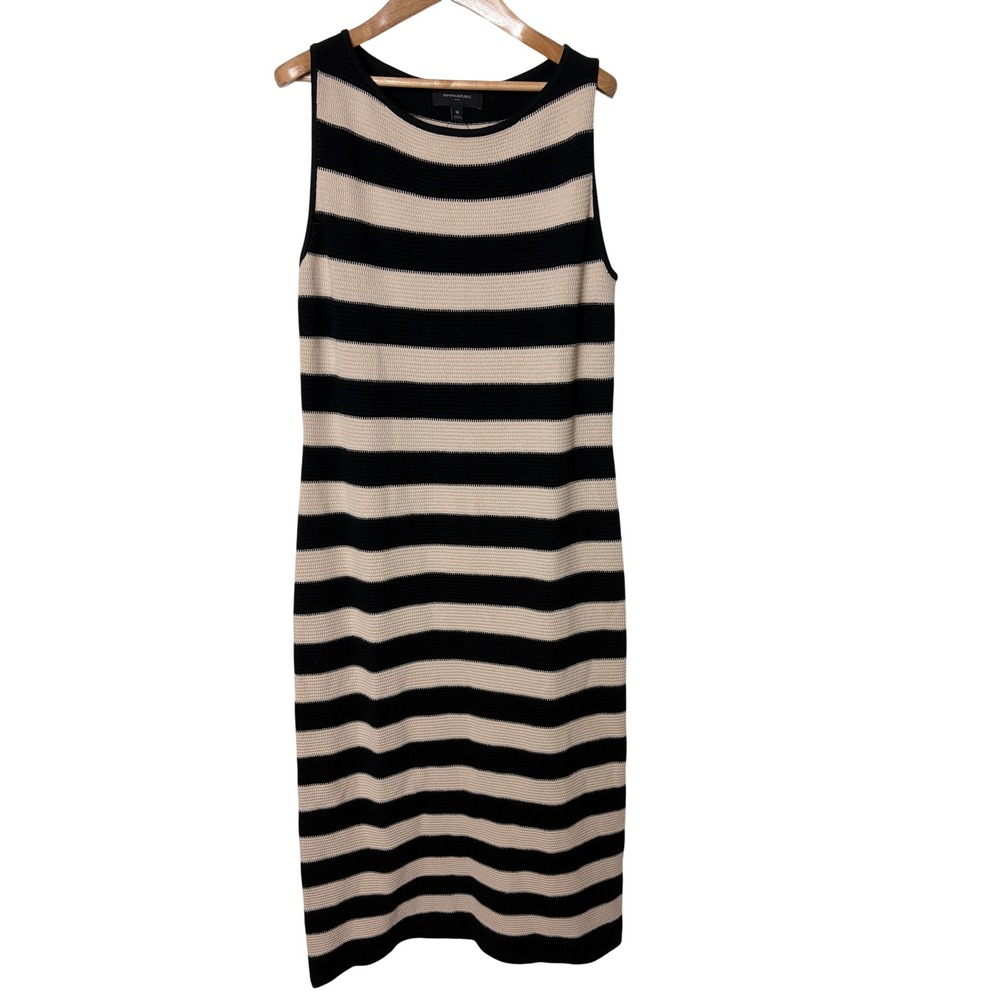Banana Republic Womens Black Beige Striped Knit Midi Dress Size M